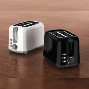 Slice Electric Toaster (850W) - Stainless Steel Interior with 6 Browning Levels & Removable Crumb Tray - Black/White