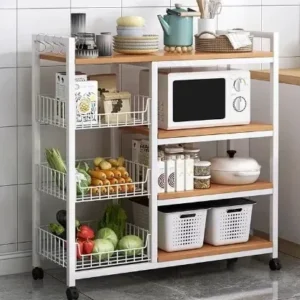 4 Tier Free Standing Kitchen Storage Unit, Microwave Oven Kitchen Cabinet, Kitchen Rack for Dining Room, Movable Storage Cart, Large Storage Capacity